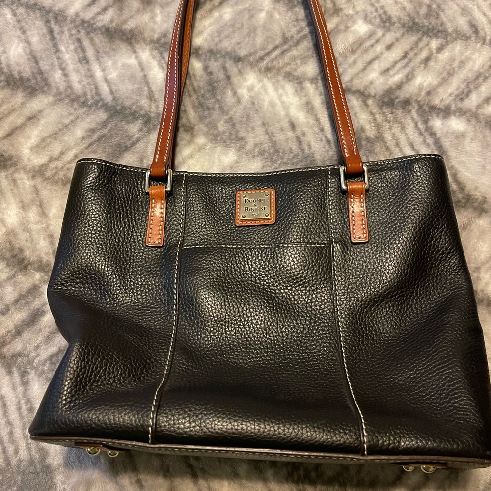 Dooney & Bourke Black Tote with Brown Straps - Picture 2 of 3